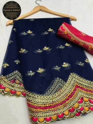 rajvastra fashion Embellished Bollywood Net Saree(Blue)