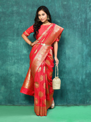 Elora Woven Banarasi Silk Blend Saree(Red)