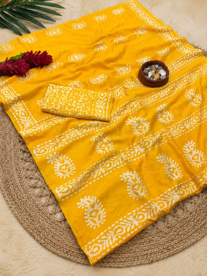kiaan fashion Printed Bollywood Pure Cotton Saree(Yellow)