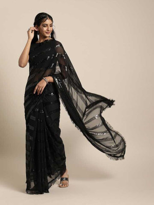 mamtasaree Solid/Plain Bollywood Georgette Saree(Black)