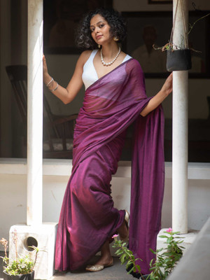 Suta Printed Handloom Pure Cotton Saree(Purple)