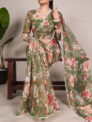 Aika Printed Bollywood Georgette Saree(Light Green)