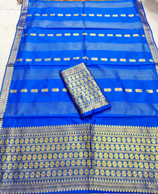 Mekhla Chador Woven Mekhela Chador Pure Silk Saree(Blue)