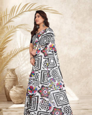 Jayu Embroidered Leheria Georgette Saree(White)