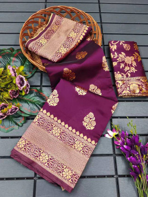 Julee Self Design Banarasi Pure Silk Saree(Purple)
