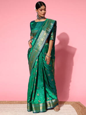 Sareemall Woven Banarasi Silk Blend Saree(Light Green)