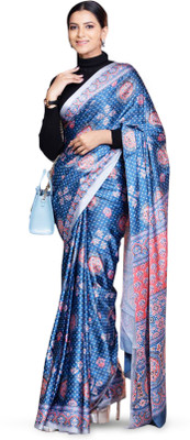 KARAGIRI Printed Bollywood Satin Saree(Blue)