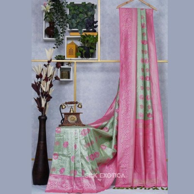 Hetasvi fashion Embellished, Self Design, Woven Banarasi Cotton Silk Saree(Green)