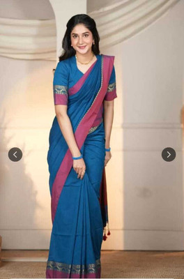 GANESH PLASTIC Printed Handloom Pure Cotton Saree(Blue)