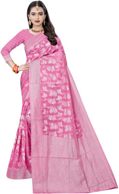 siddharth textiles Self Design Banarasi Cotton Silk Saree(Pink)