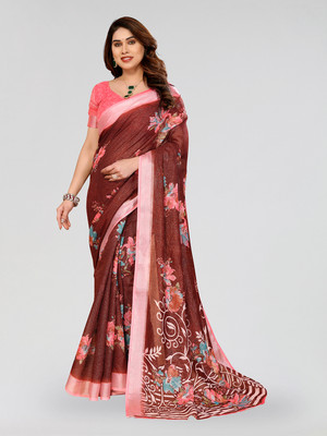 Moda Rapido Printed Bollywood Cotton Silk Saree(Pack of 2, Brown)