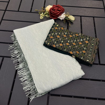 Ethina Fashion Solid/Plain Bollywood Satin Saree(Light Blue)