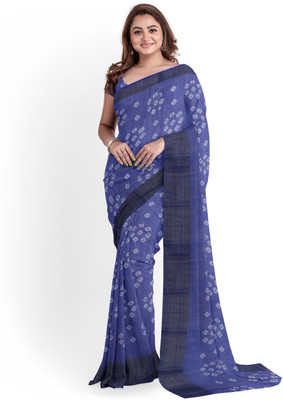 aslisanskriti Printed Bandhani Cotton Blend Saree(Blue)