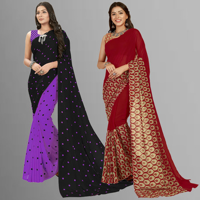 Anand Sarees Self Design Daily Wear Georgette Saree(Pack of 2, Multicolor, Purple, Black)
