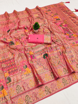 STITCHARC Woven Kanjivaram Jacquard Saree(Pink)