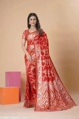 Moda Repido Woven Bollywood Pure Silk Saree(Red)