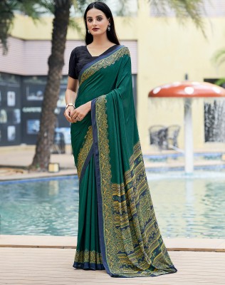 SIRIL Printed Mysore Crepe Saree(Green, Multicolor)