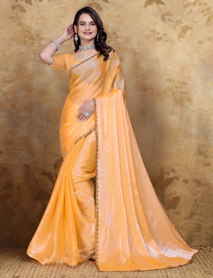 HangerStories Self Design Kanjivaram Jimmy choo, Chiffon Saree(Orange)