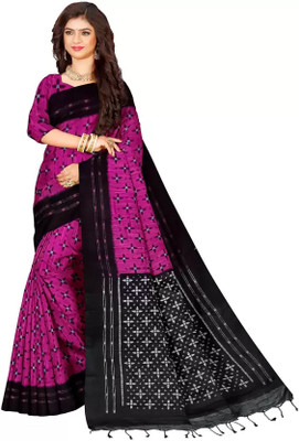 TRFASHIONHUB Printed Sambalpuri Handloom Cotton Blend Saree(Pink)