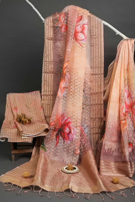 kaizen texo fab Floral Print Bollywood Linen Saree(Multicolor)