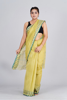 maa textile Self Design Tant Pure Cotton Saree(Yellow)