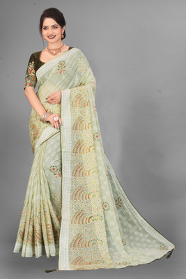 shrijamyaham Self Design Bollywood Chiffon Saree(Green)
