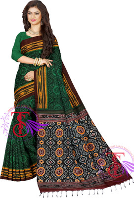 maadurga Printed Sambalpuri Cotton Blend Saree(Dark Green)