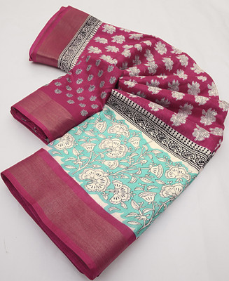 J6 Designers Printed Hand Batik Cotton Blend Saree(Multicolor)
