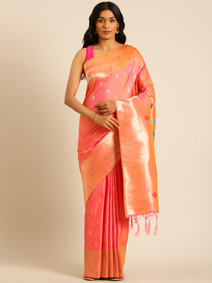 Tasrika Woven Paithani Pure Silk Saree(Orange)
