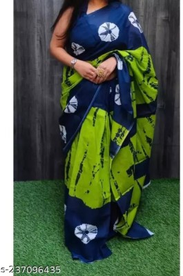 AARTI FASHION Printed, Blocked Printed, Floral Print Ikkat Pure Cotton Saree(Green)