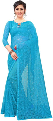 Divya Shree Self Design Bollywood Net Saree(Light Blue)