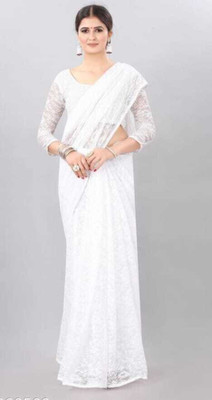 Suali Self Design Bollywood Net Saree(White)