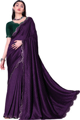 radhe creation Self Design Bollywood Silk Blend Saree(Purple)