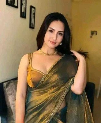 JENSI FASHION Solid/Plain Bollywood Chiffon Saree(Gold, Yellow)