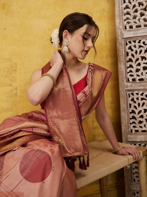 Divastri Striped Bollywood Tussar Silk Saree(Orange)