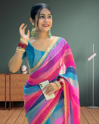 JAYAMENTERPRISE Striped, Printed, Digital Print Bollywood Georgette Saree(Multicolor)