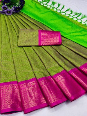 VRINDITA FASHION Woven Mysore Cotton Silk Saree(Dark Green)