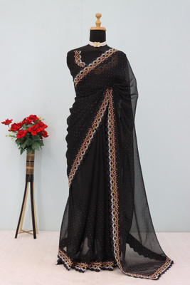 VarniRaaj Fashion Embellished Bollywood Organza Saree(Black)