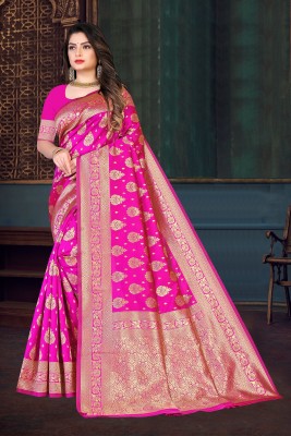 Alakh Creation Woven Kanjivaram Pure Silk Saree(Pink)