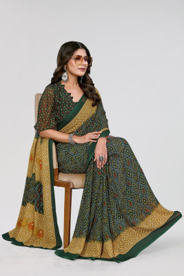 Nirvaan Floral Print Bollywood Georgette Saree(Green)
