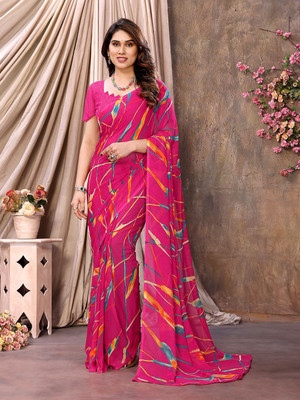 Moda Rapido Printed, Self Design Daily Wear Georgette Saree(Pink)