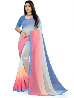 WOM BAB Embellished, Solid/Plain Bollywood Georgette Saree(Multicolor)