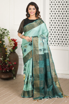 DHARMRAJ ENTERPRISE Digital Print Kalamkari Tussar Silk Saree(Green)