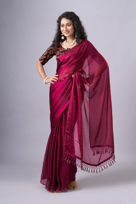 AVM SILK MILLS Solid/Plain Bollywood Chiffon Saree(Maroon)