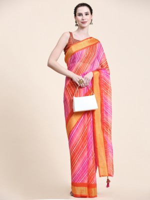 rujave Striped Leheria Chiffon Saree(Multicolor)