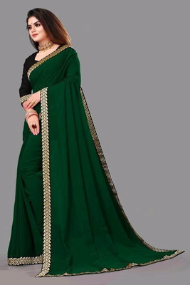 OKTAT Solid/Plain Bollywood Georgette Saree(Green)