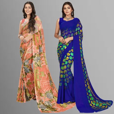 kashvi sarees Floral Print Daily Wear Georgette Saree(Pack of 2, Multicolor, Pink)