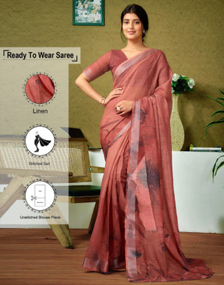 Samah Printed Bollywood Linen Saree(Brown)