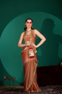 NERTA BOUTIQUE Solid/Plain Bollywood Organza Saree(Brown)