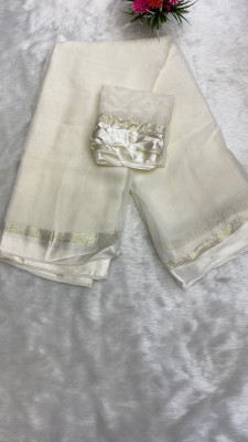 TOXEGO Solid/Plain Bollywood Viscose Rayon Saree(White)